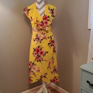 Floral Wrap Dress Spring Summer Wedding Yellow
